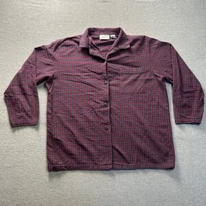 Allison Rhea Flannel Sleep Shirt Womens L Plaid RedBlue Lumbar Jacket Pajama Top